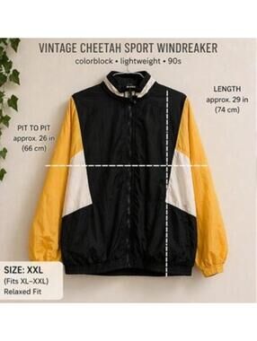 Black Yellow Nylon Windbreaker Colorblock Jacket Retro 90s XXL Vtg. Cheeta Sport